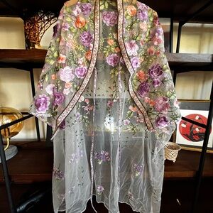 Anthropologie Sheer Floral Tunic - Purple and Orange